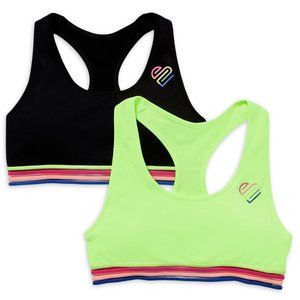 Justice Sport Bra Size 28 Oh So Soft Collection 2 pack 1 lime neon green 1 black